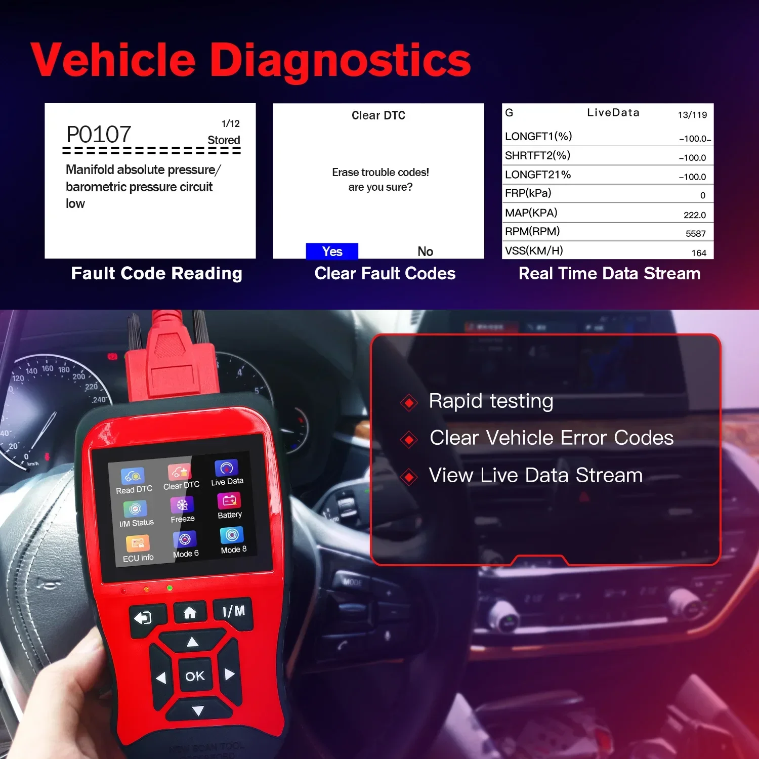 JD906 JDiag Scanner Check Engine CarOBD2 Diagnostic Tool Multi-language Auto Professional Fault Code Reader PK KW850 AL519 AD310