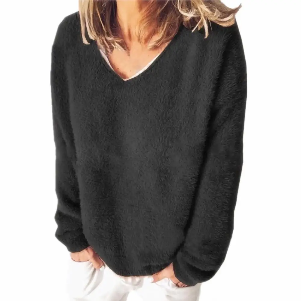 Streetwear 3XL Large Size Soft Plush Sweater Casual Long Sleeve V-Neck Loose Pullovers Tops Autumn Winter Women Clothing Sweater