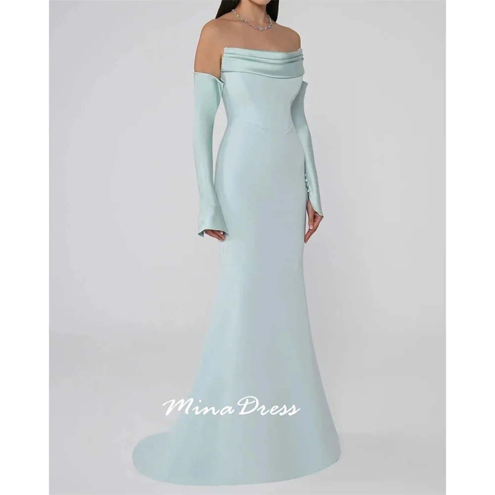 

Mina Back-length Evening Gowns Luxury Dress for Wedding Guests Customized Boat Collar. Button Pleats Strapless Long Prom Dresses