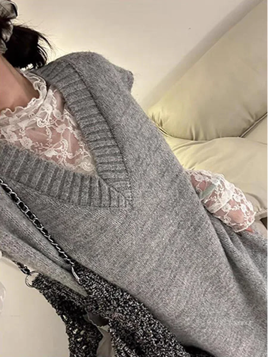 

Knee Length Pullovers Blue Sweaters Jumpers Women Crew Neck Long-Sleeve Golf Cottagecore Females Sueter Hip-Hop Lettuce Edge Ins