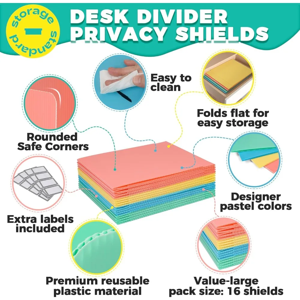 16 Pack Desk Privacy Panel Desk Divider - Designer Pastel Color Privacy Folders for Students