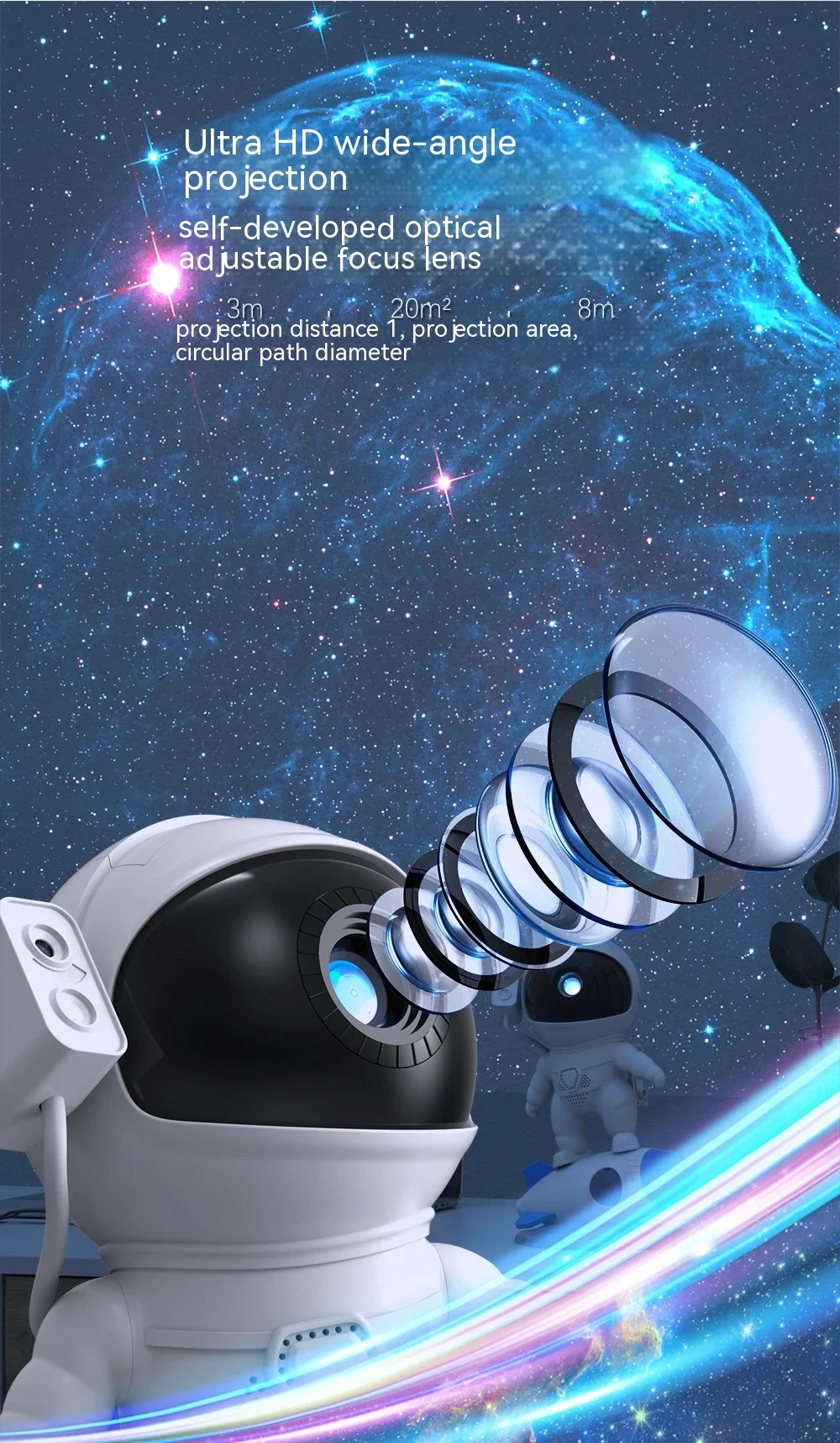 Rocket Astronaut Galaxy Projector Night Light Lamp And 13 Film Pieces Sky Projector 360° Rotate Planetarium For Kids Bedroom