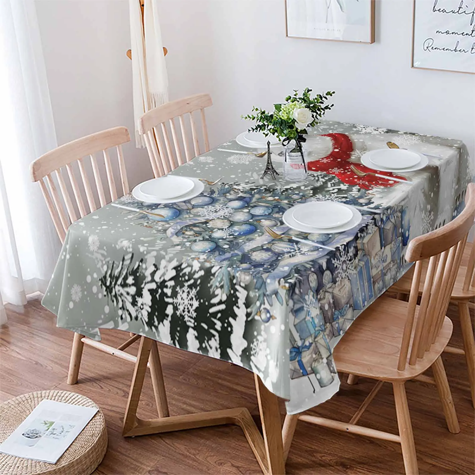 Bear Snow Christmas Tree  Tablecloth Waterproof Dining Table Rectangular Round Table Cover Home Kitchen Decoration