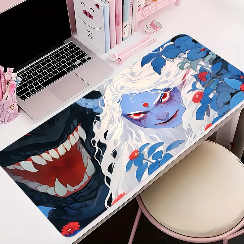 Mouse pad gamer antiderrapante diabo oni máscara anime tapete de mesa jogos acessórios para pc tablet grande hd mousepad teclado estendido