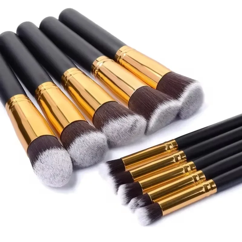 10 Pcs/kit Soft Fluffy Professional Synthetic Kabuki Makeup Brush Set Cosmetics Foundation Blending Blush Contour Makeup Tools