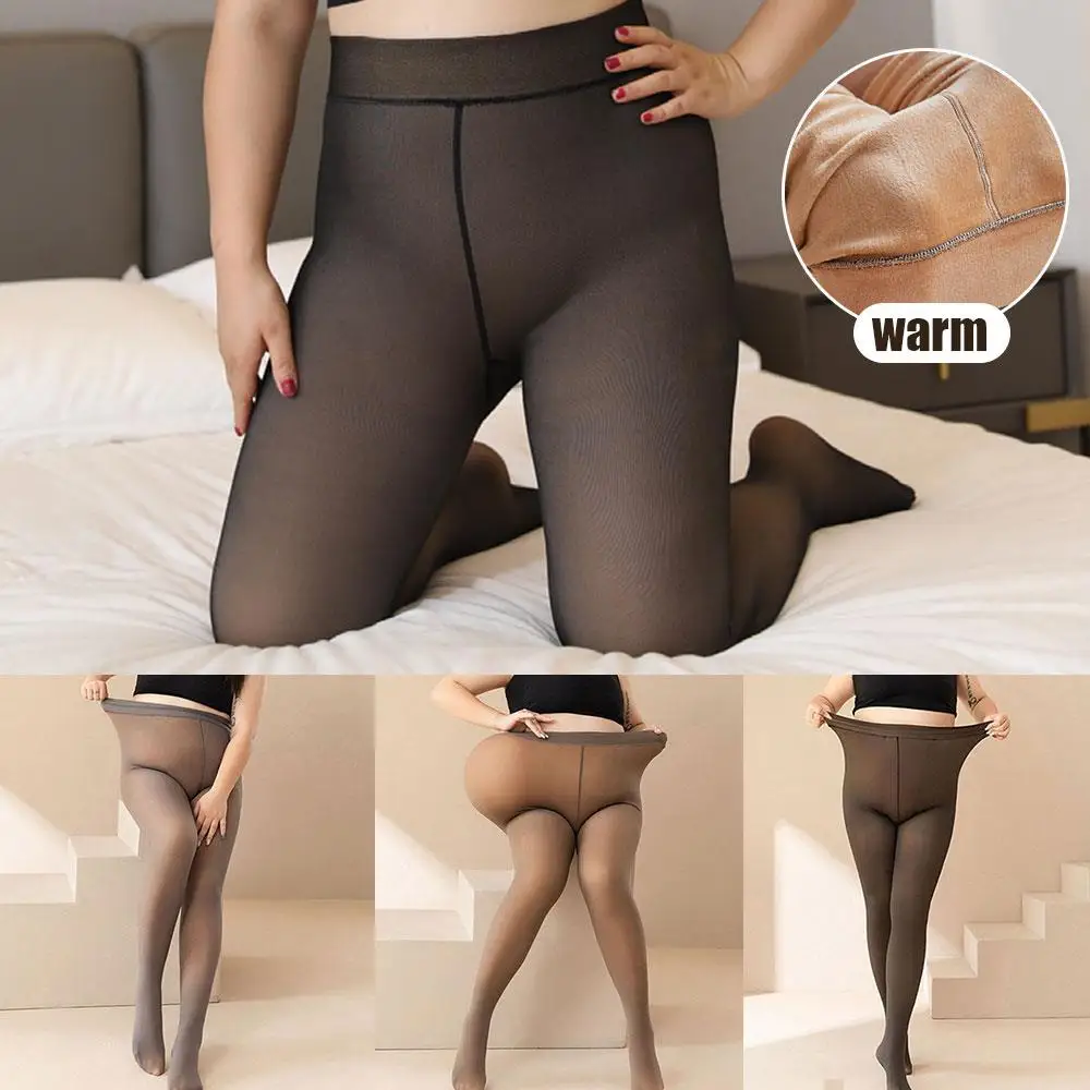 

Large Size Thermal Stocking Woman Winter Fleece Elastic Pantyhose Women Translucent Velvet Thick Tights Sexy High Waist Leggings