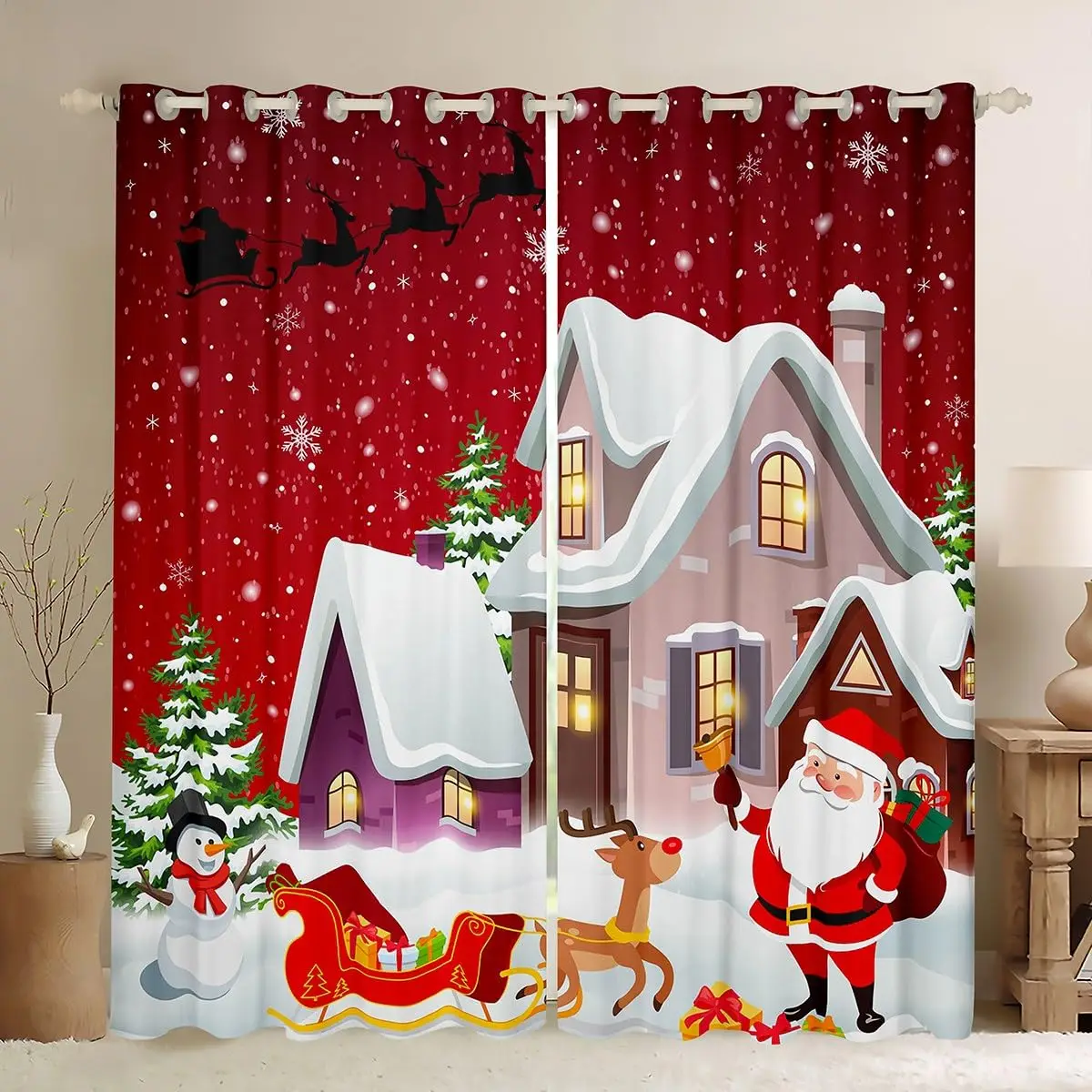 Christmas Blackout Curtains Panels for Bedroom Happy Santa Claus Kitchen Bathroom Living Room High Shading Window Drapes Gifts