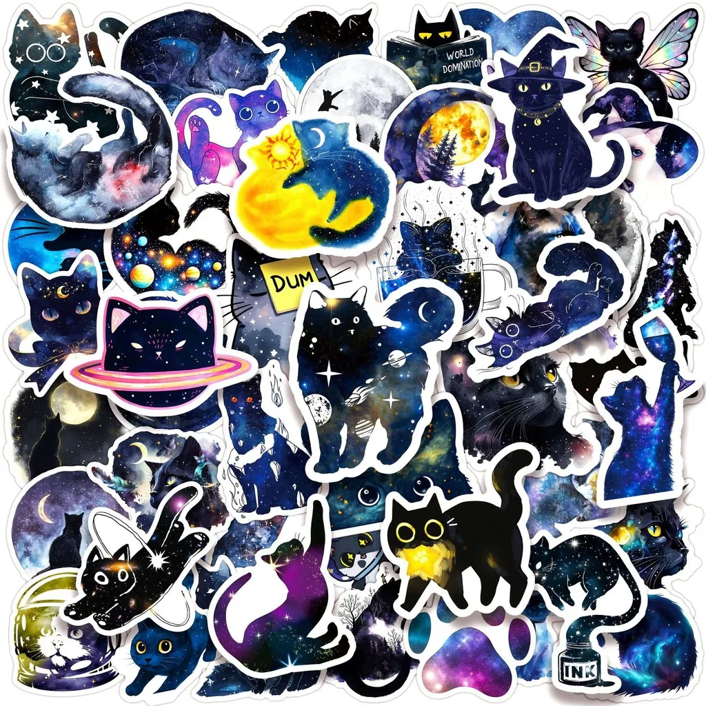 

50PCS Cartoon Starry Sky Cat Graffiti Stickers - Cute Cat Design, Waterproof Decor for Electric Bike BulingBulingStickers Store