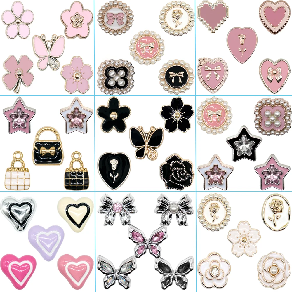5PCS Acrylic Butterfly Shoe Charms, Pink Heart Flower Pin Buckle Decoration for Slippers, Star Clog Buckle Sandal Gift