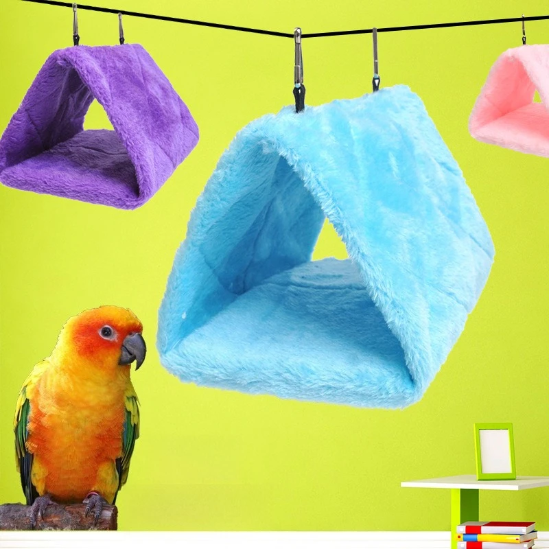 Bird Bed Winter Parrot Cages Warm Plush Triangle Hammock Hut Tent Bed Hanging Cave for Sleeping and Hatching Bird Accessories