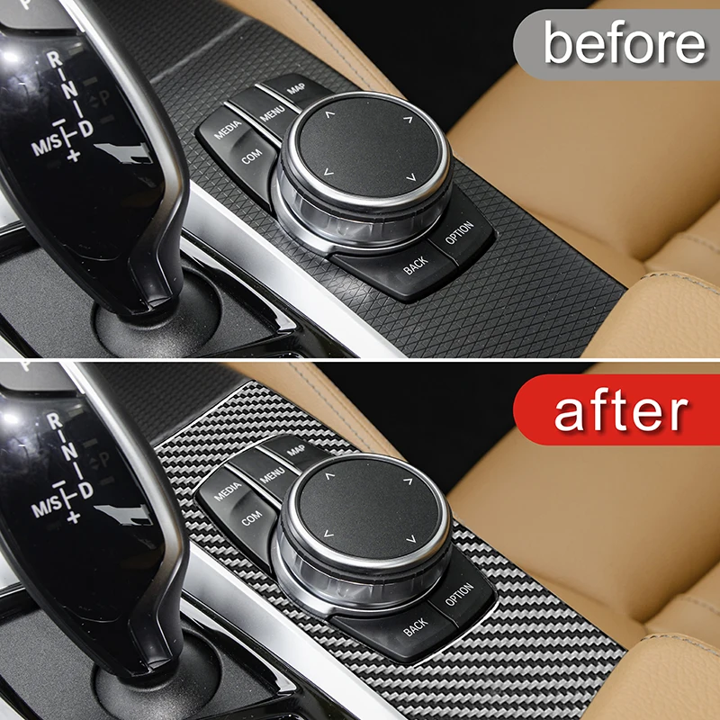 Car Styling Center Console Multimedia Knob Panel Decoration Cover Trim For BMW 5 Series G30 2018-2023 Carbon Fiber Interior