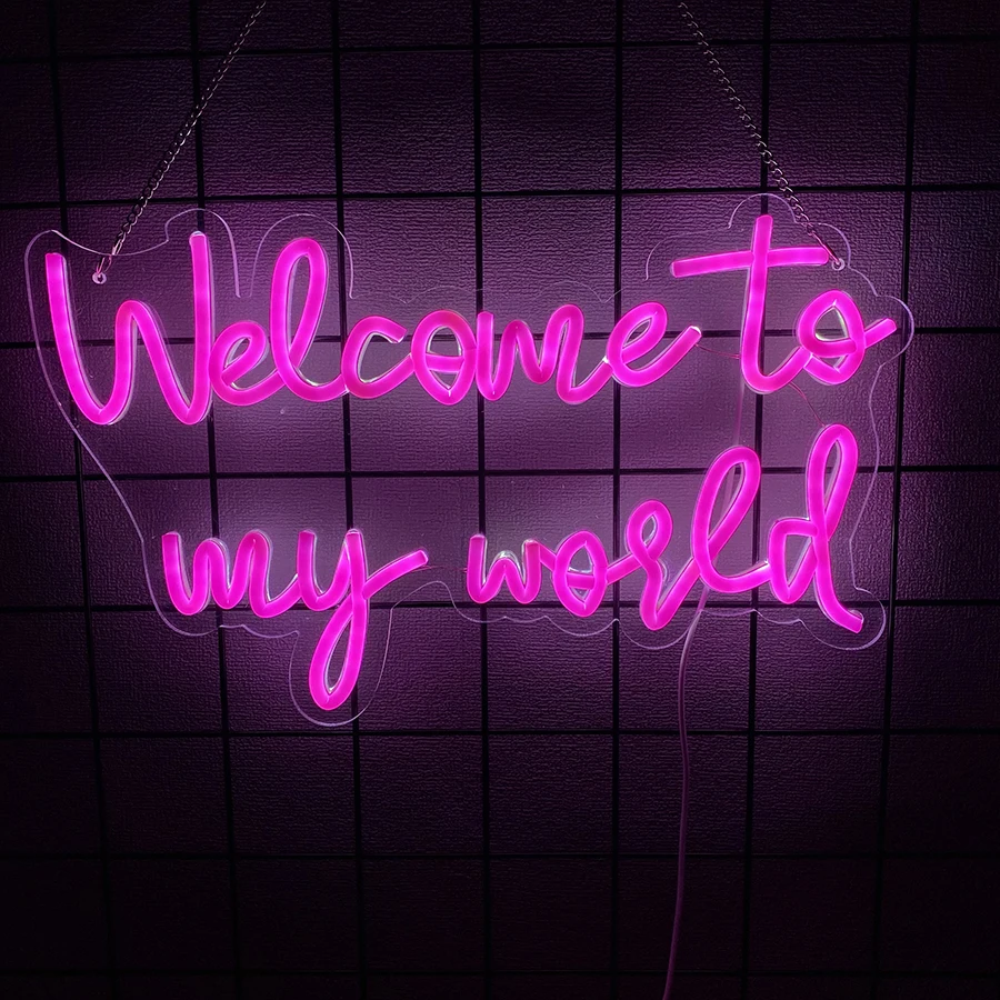 Welcome To My World Neon Led Sign,Letter Neon Signs for Wall Decor,Pink Neon Lights Signs with USB Powered for Bedroom,Gameroom