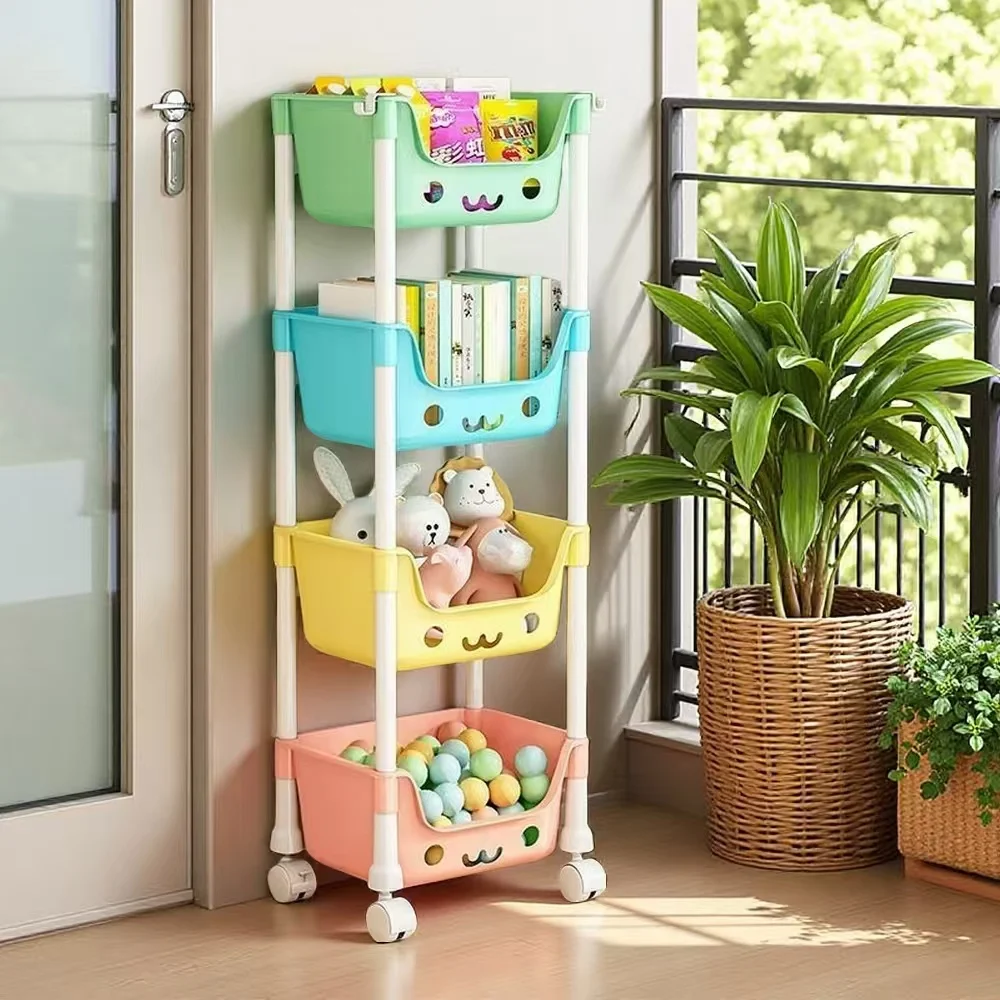 

Small stroller, children's toy storage rack, floor to ceiling multi-layer toy sorting, snack storage, bookshelf,bhome mobile