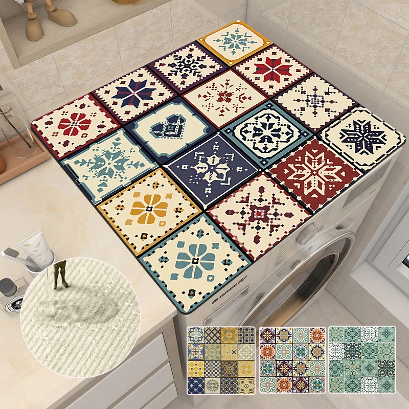 Retro Flower Dust Mat Anti-dust Pad Oil-proof Cabinet Mat for Washing Machine Refrigerator Microwave Oven Waterproof Drain Mat