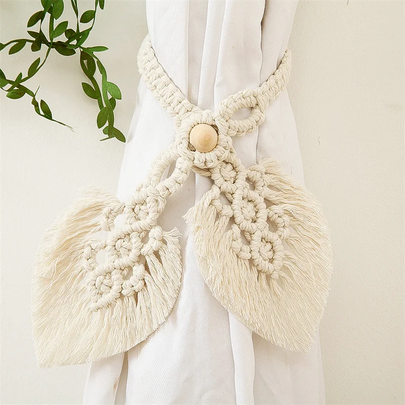 

1pcs 100% Cotton Curtain Tiebacks Hand-woven Curtain Fastening Leaf Shaped Tassel Curtain Buckle Curtain Accessories Home Decor