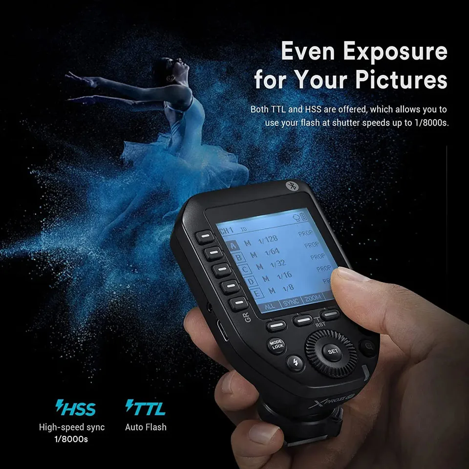 Godox Xpro II C/N/S/O/F TTL مشغل فلاش لاسلكي تلقائي 1/8000S HSS 2.4 	 فلاش كاميرا على جيجا هرتز يتم التحكم فيه عن طريق التطبيق