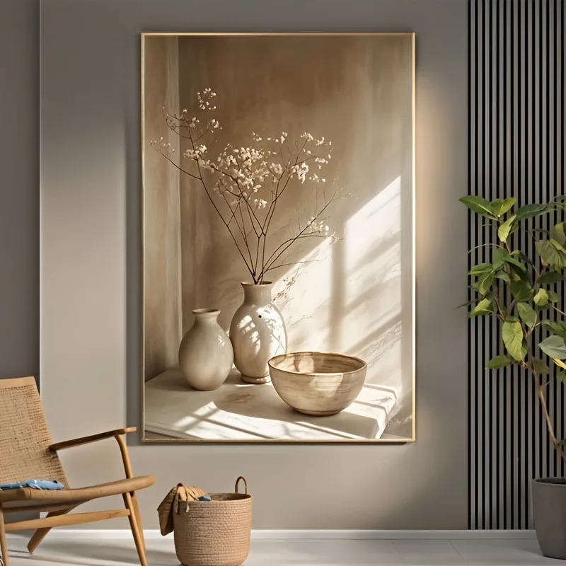 Art Deco Retro Floral Vase Canvas Wall Art Print, Frameless Modern Abstract Flower Poster for Home Decor, Aesthetic Room Deco