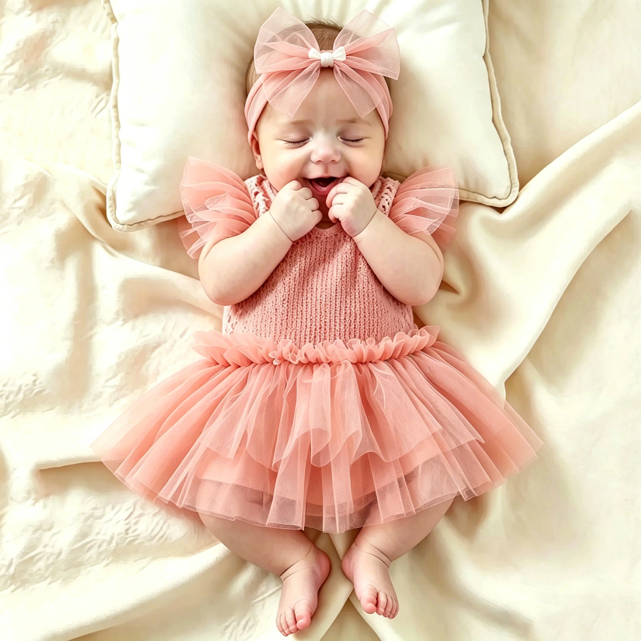 Newborn Tutu Romper, Baby Photography Outfit Infant Tulle Dress Baby Bow Headband Set Clothes Princess Baby Costume Photo PropHD