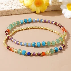 2PCS Retro Bohemian Style Colorful Half Jewel Natural Stone Beaded Bracelet Two Piece Set