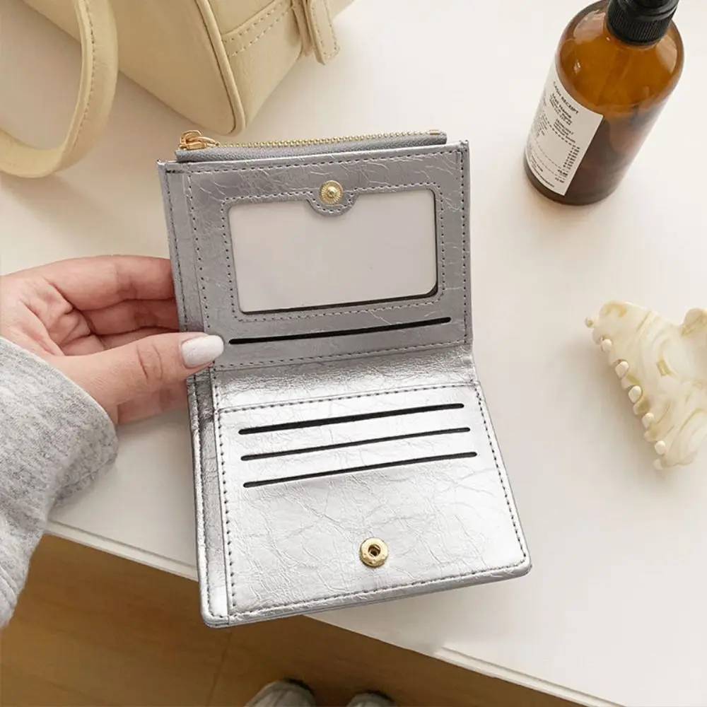 Portafoglio corto bifold stile coreano Porta carte di credito in pelle PU ultra sottile Porta carte pieghevole con pochette corta multi slot da donna