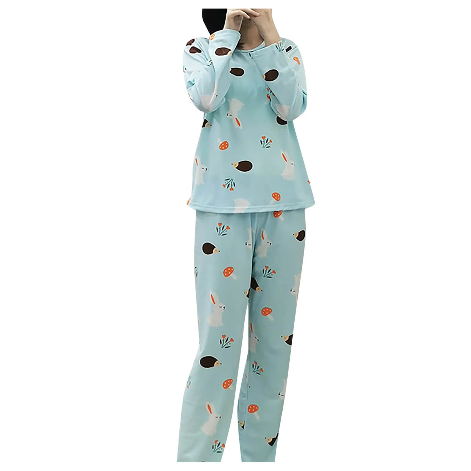 Spring Thin 2 pieces Pyjamas Set Women Tops 2024 Cotton Round Neck Girls Pajamas Sets  Sleepwear Clothes Pijamas Mujer