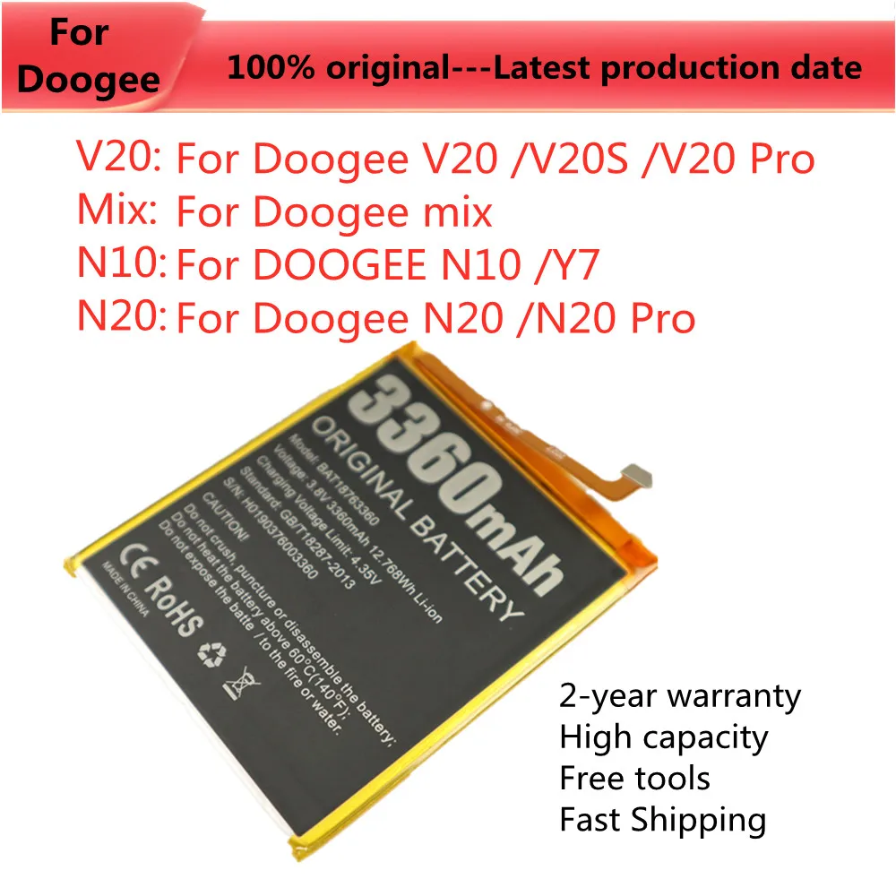 New Original Battery For Doogee V20 Pro V20S BAT21ZN1336000 N10 Y7 BAT18763360 N20 Pro BAT1919084350 /Doogee mix Batteries