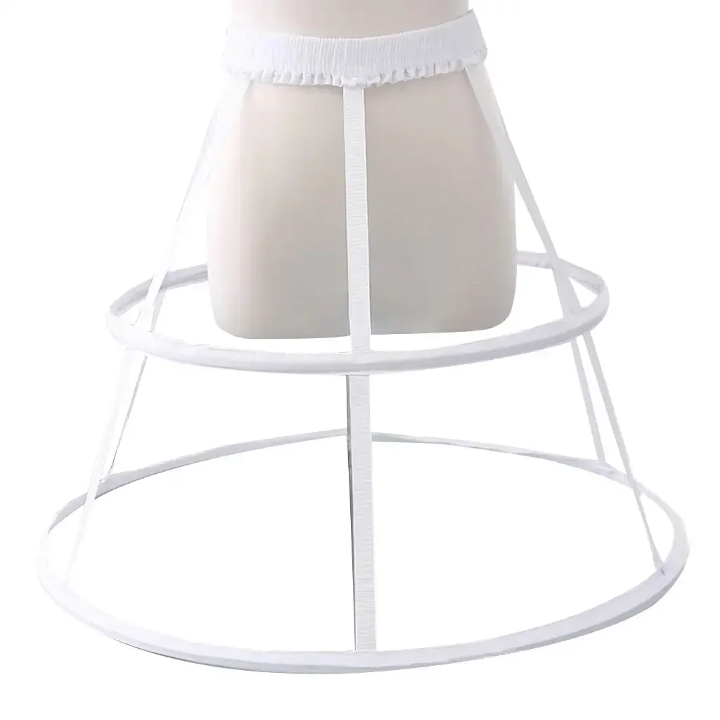 Women Girls Elastic Waistband Adjustable Pannier Petticoat White Black 2 Hoop Cage Skirt Wedding Bridal Crinoline Underskirt