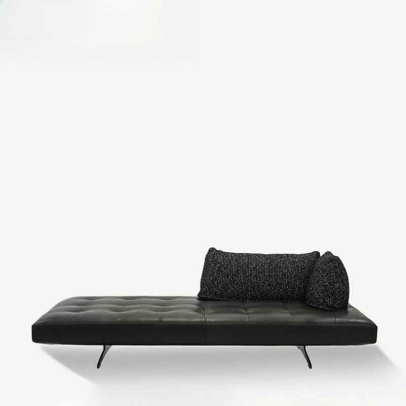 Italian minimalist black horn sofa, living room double-sided sitting movable straight row small apartment leather sofa