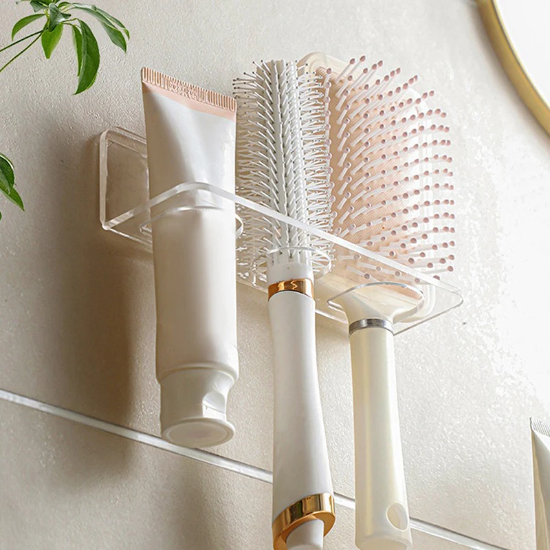 Clear Acrylic 3 Holes Bathroom Self Adhesive Storage Shelf Comb Shaver Dispenser Holder Wall Mounted Shower Storage Rack