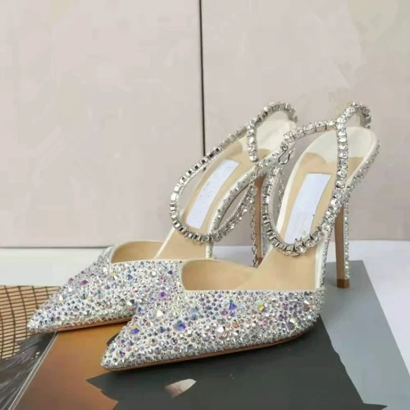 New Woman Shoes Summer New Crystal Chain High Heels Luxury Sexy Water Diamond High Heel Sandals for Women Designer Shoes Zapatos