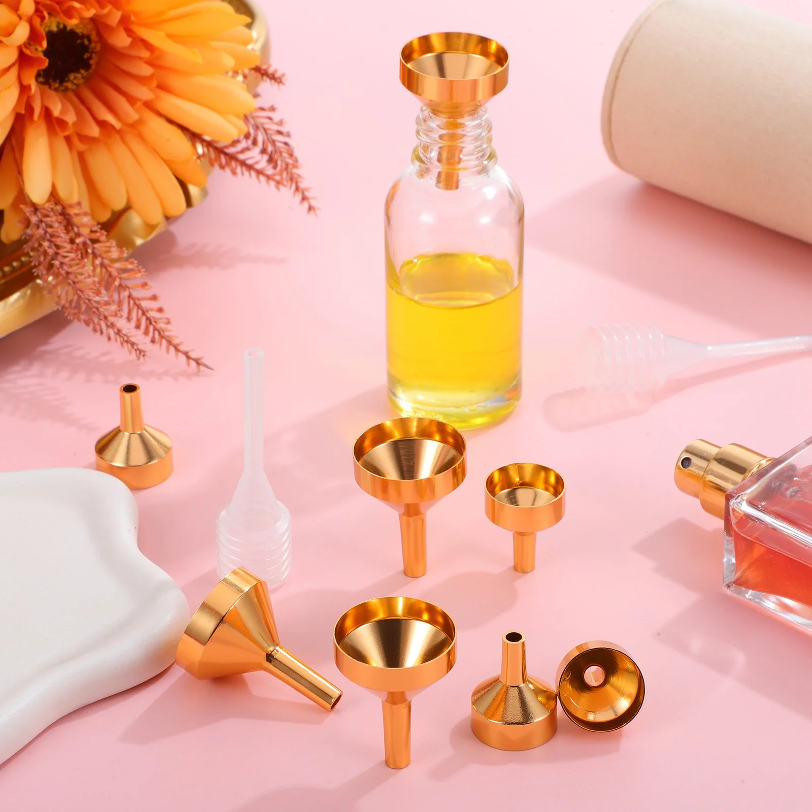 

Small Funnel Metal Funnels for Filling Bottles Mason Jars Orange Mini Perfume Golden