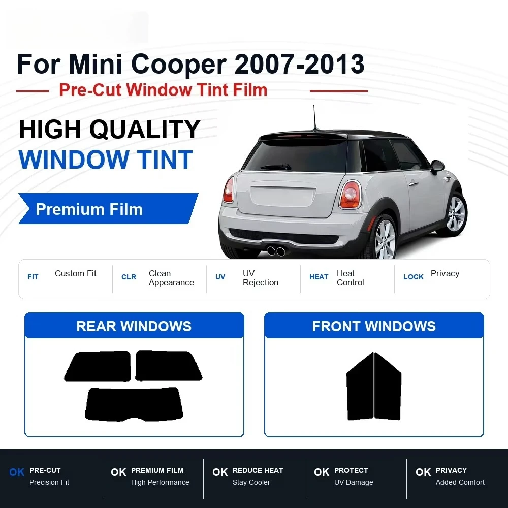 Premium Pre-Cut Privacy Window Film For Mini Cooper 2007-2013 Front & Rear Windows Effectively Rejects UV Rays And Unwanted Heat