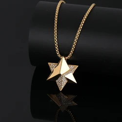 Hip Hop Bling Iced Out Gold Color Stainless Steel Star Pendants Necklace for Men Rapper Jewelry Drop Shipping