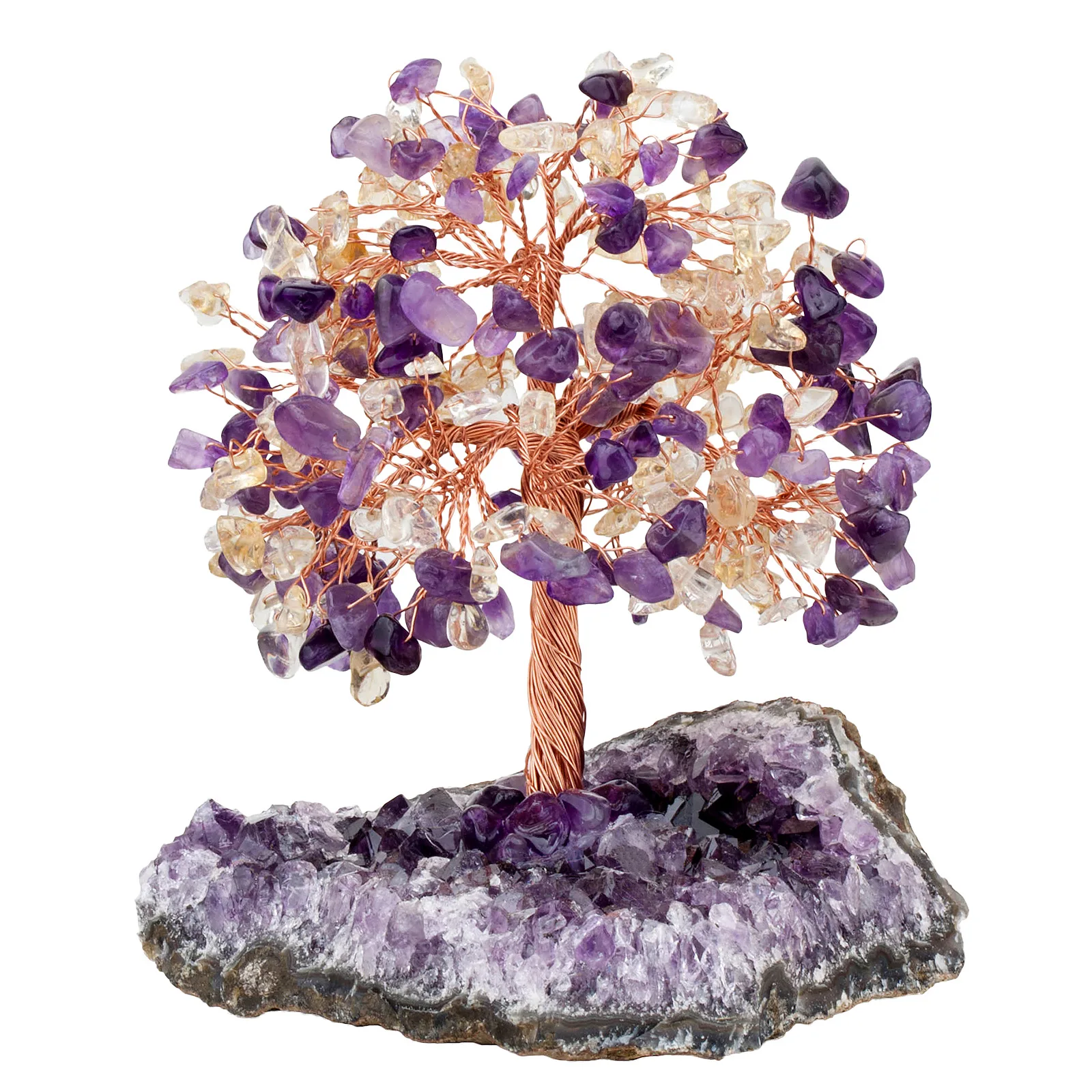 Natural amethyst flower raw ore, irregular base lucky tree