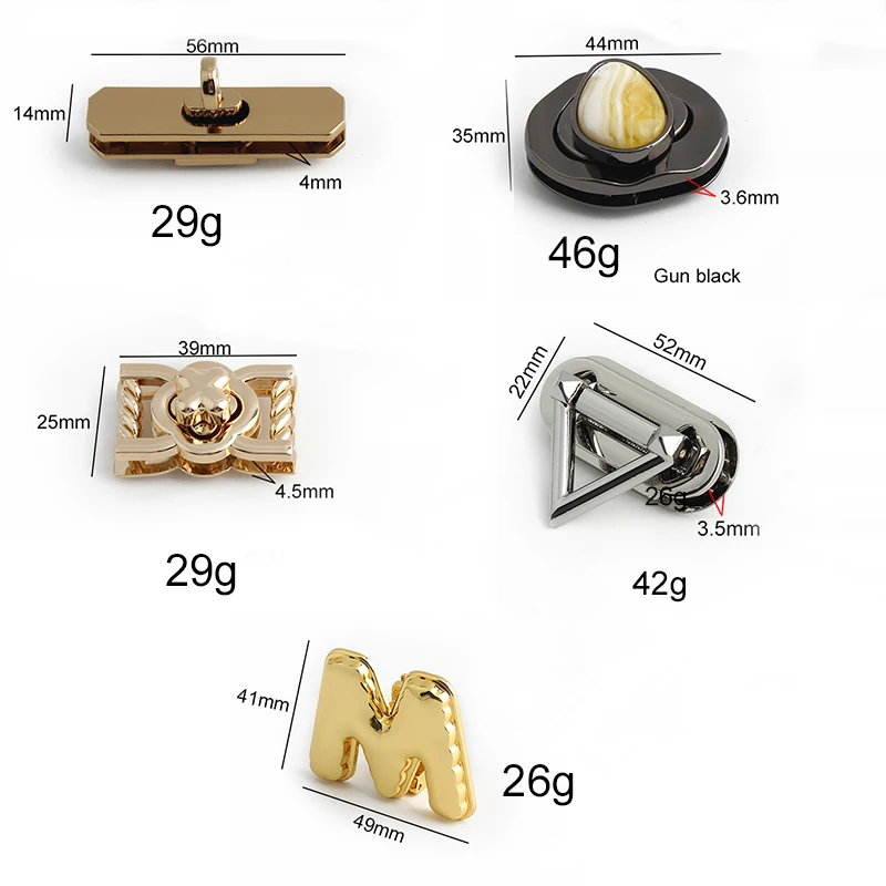 Triangle/Egg Shape Metal Rectangle Twist Turn Lock Clasp For Bags Handbags Purse Closure Buckles DIY Hardware Wallet Accessories