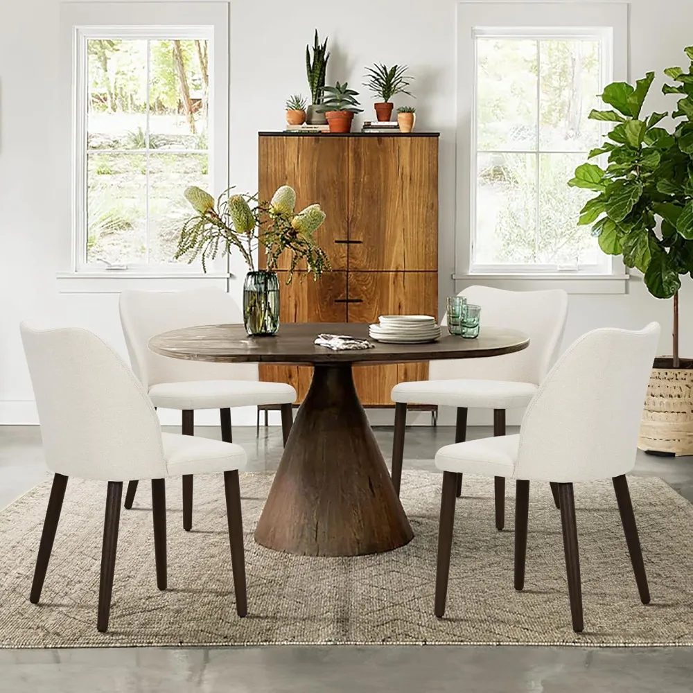 

Upholstered Dining Chairs Set of 4, Modern Fabric Dining Room Kitchen Side Chair with Padded Seat and Wood Legs for Restaurant/
