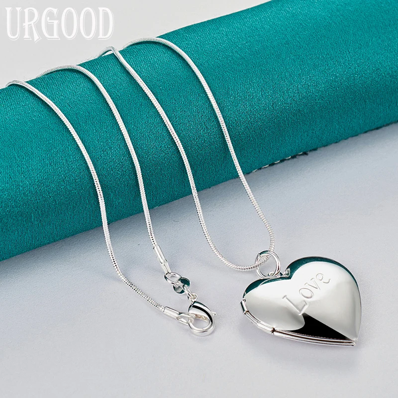 925 Sterling Silver Love Heart Photo Frame Pendant Necklace 16-30 Inch Chain For Women Party Engagement Wedding Fashion Jewelry