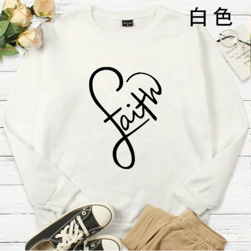 Love Faith Digital Print Creative Simple Casual Crew-neck Hoodie Aesthetic Sweatshirts Clothes Sweatshirt