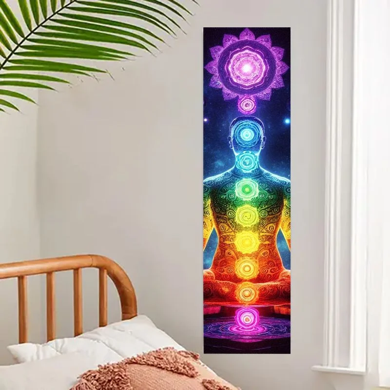 Yoga Human Chakra Vertical Tapestry Psychedelic Bohemian Zen Meditation Wall Hanging for Bedroom Yoga Room Home Wall Decor