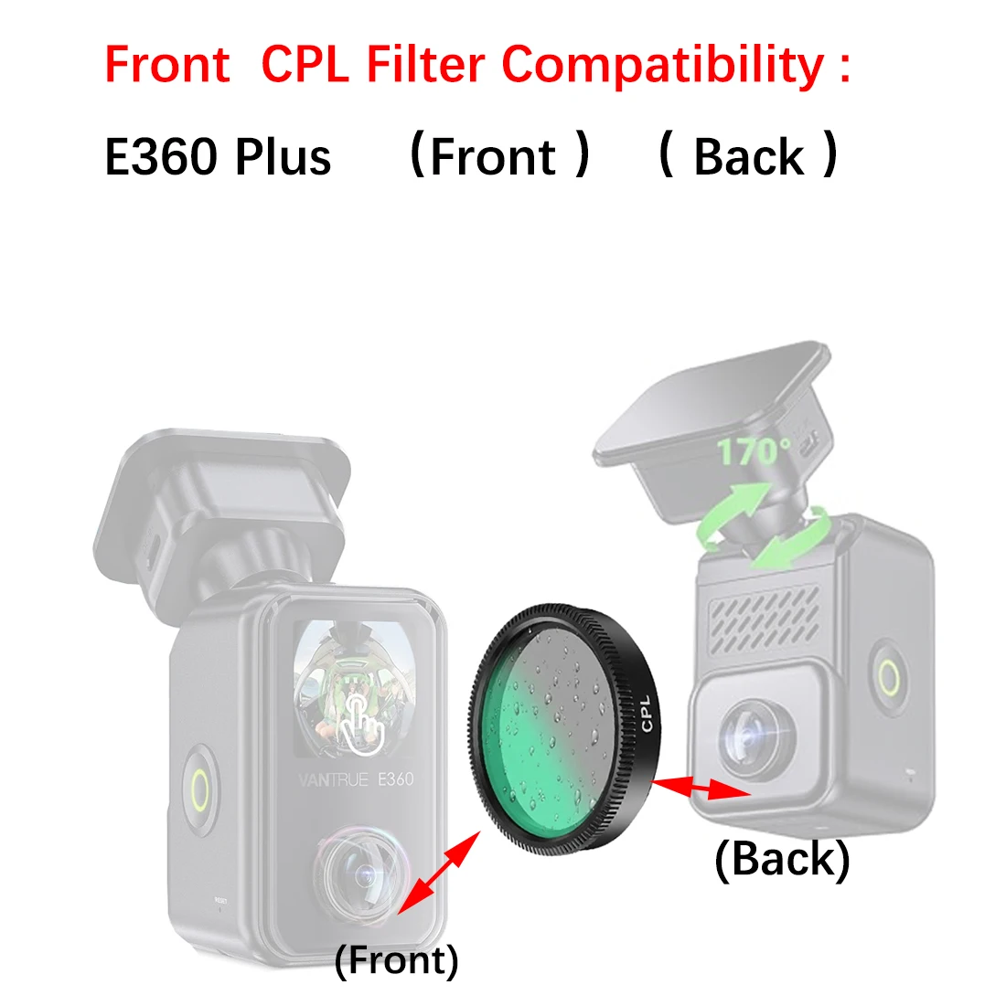 for Vantrue E360 Plus Lens Dust Protection Anti Glare CPL Filter for Vantrue  Rear Camera CPL Filter
