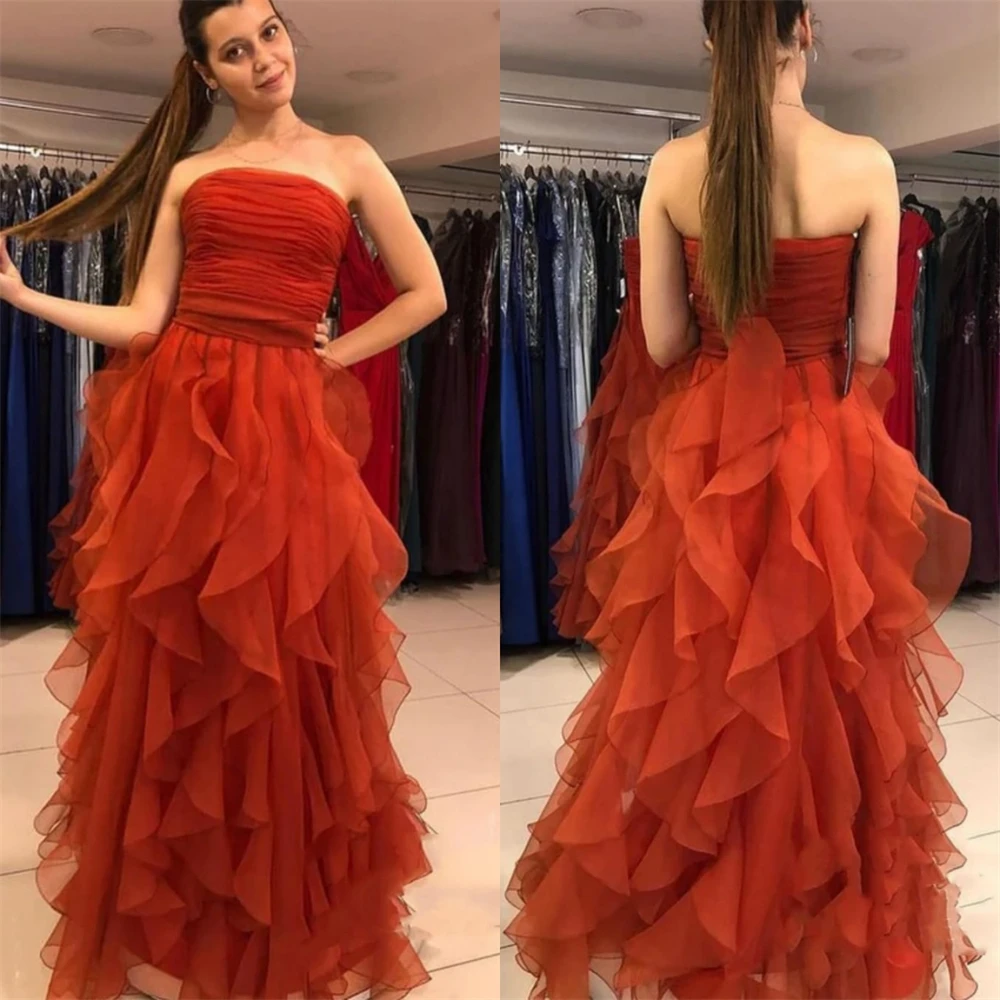 Customized Prom Dresses Simple Strapless Sheath Celebrity  Layered   Fold Chiffon Occasion Evening Gown vestidos de coquetel فست