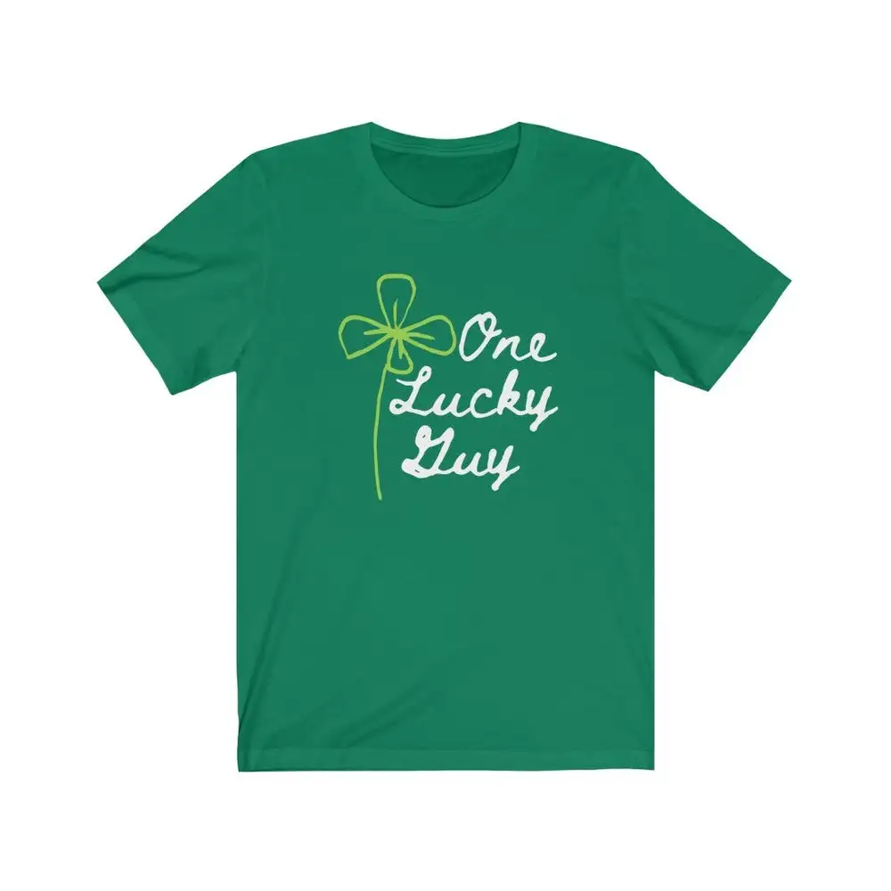 Green White Saint Patricks Day Men Shirt At Husband Lucky Guy Clover Jersey  T