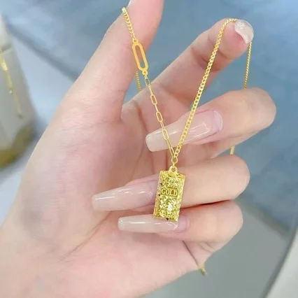 Gold shop 18K gold sparkling ice cube pendant AU750 necklace clavicle chain gift girlfriend jewelry