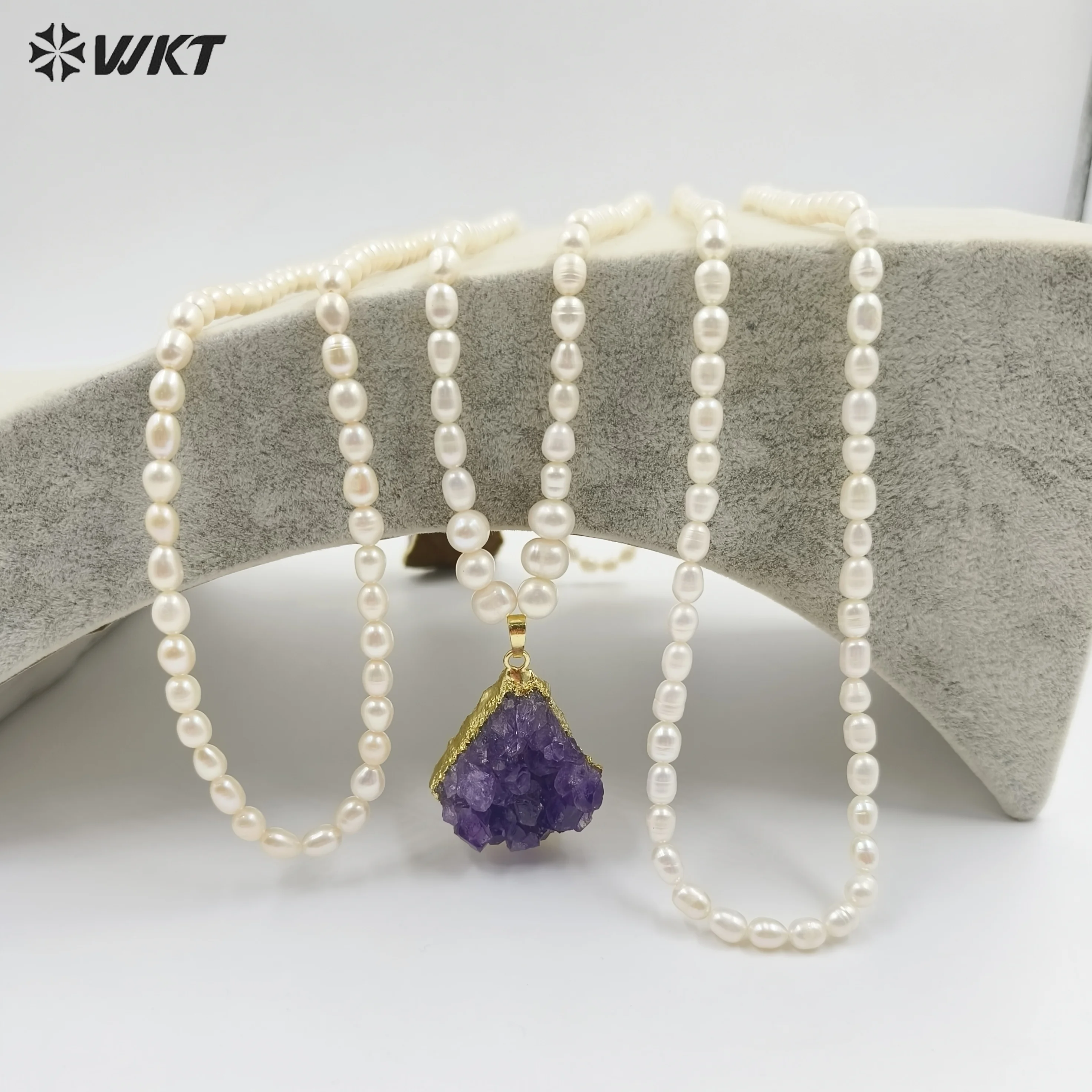 WT-JN259  2023 WKT Delicate Style Druzy Amethyst Pendant Necklace Jewelry Irregular Shape Women Supplies Party Amazing Sale