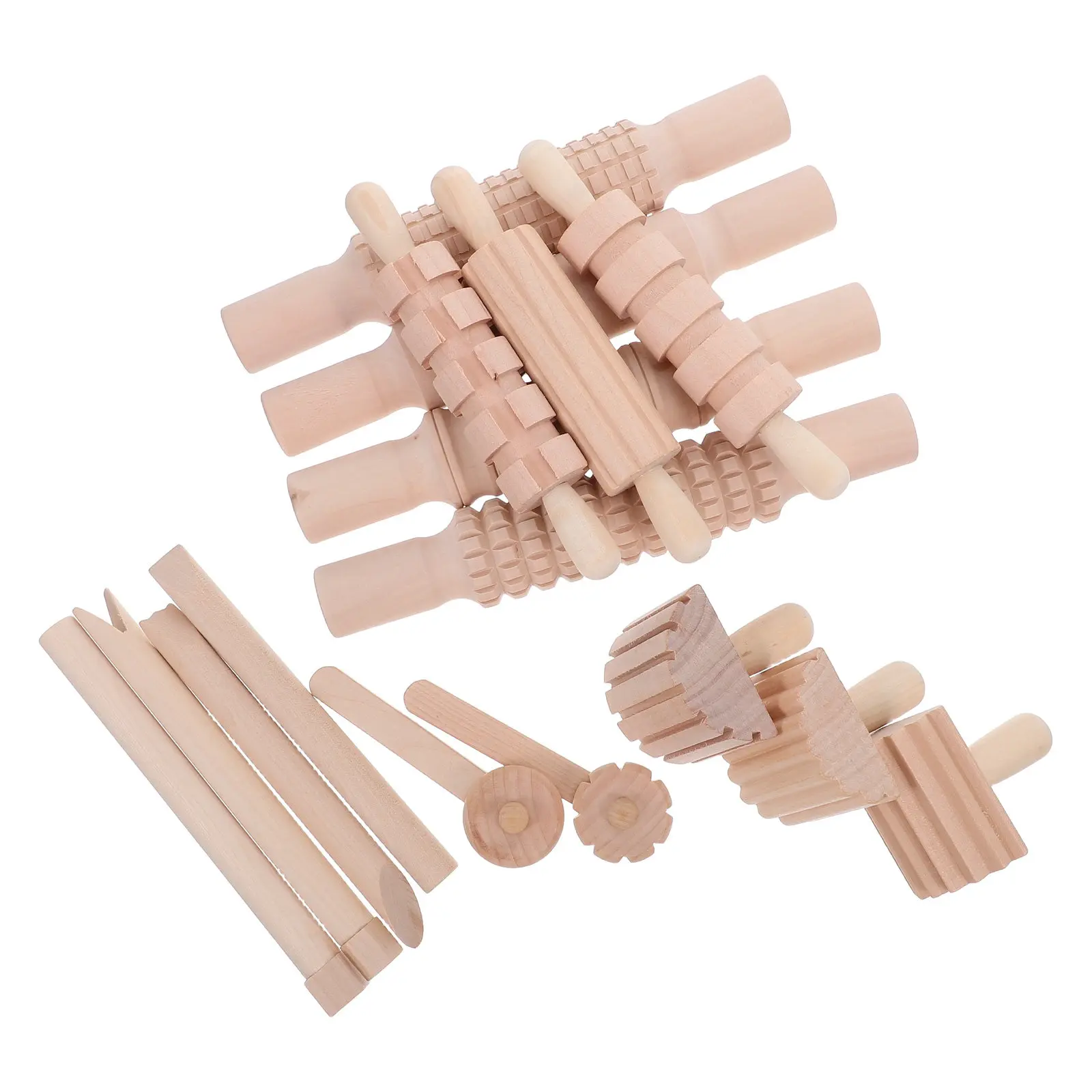 

1Set Wooden Clay Tools Pottery Tools Stamps Dough Roller Molding Stamps for Air Dry Clay DIY Crafts Montessori