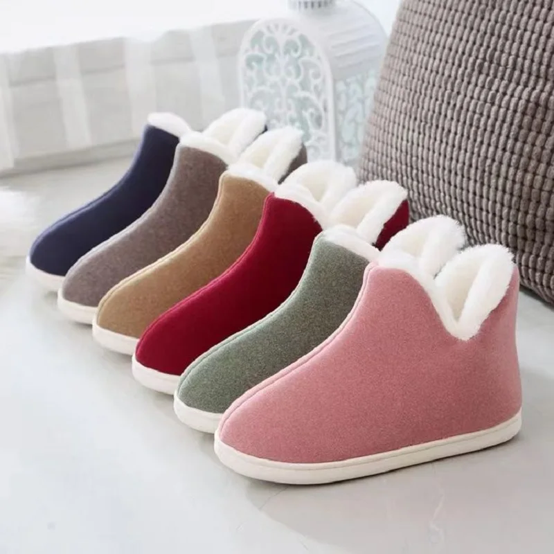 Unisex Faux Suede Winter Outside Indoor Slippers Men Women Warm Plush Waterproof Ankle Boots Man Furry Slides Women Slippers