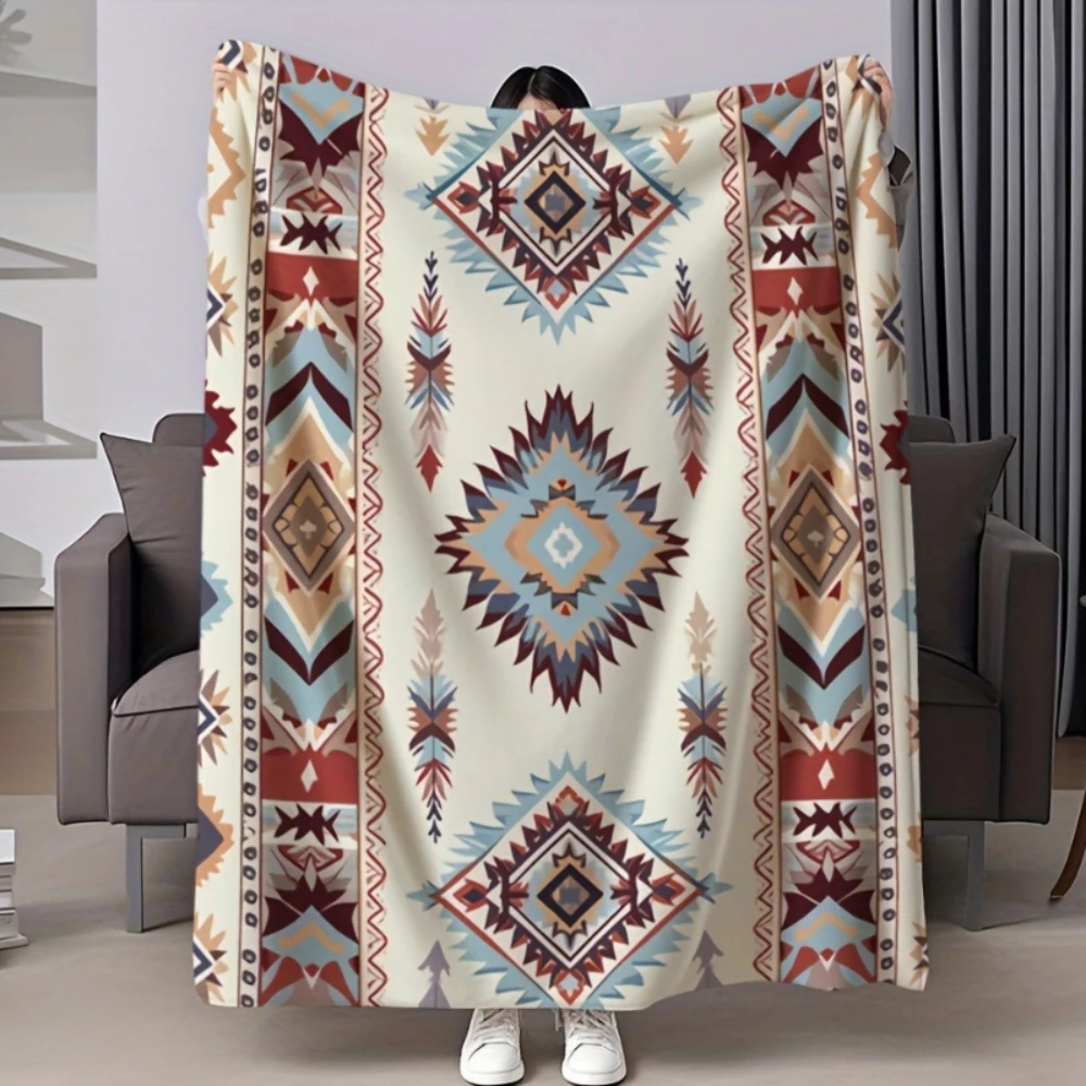 Boho Aztec Geometric Print Throw Blanket bedroom rest lounge window seat Blanket outdoor courtyard Birthday Anniversary gifts