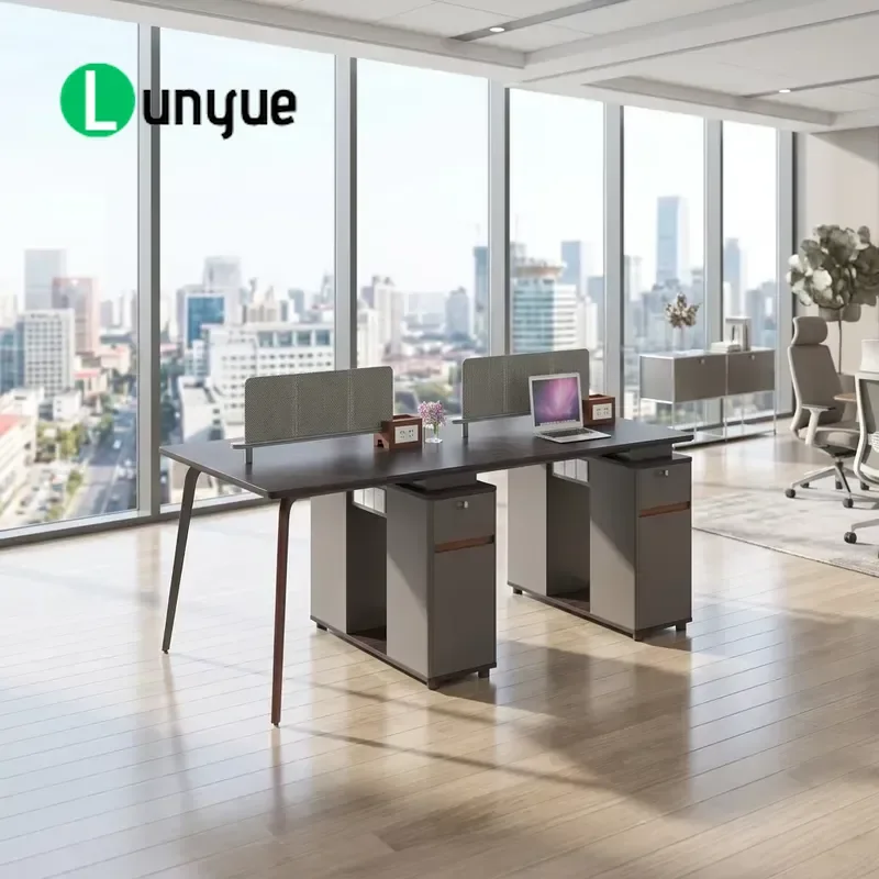 Hot Selling Solid Wood Modern Durable 4 Person Office Workstation System with Password Lock Drawer Cabinet for Business