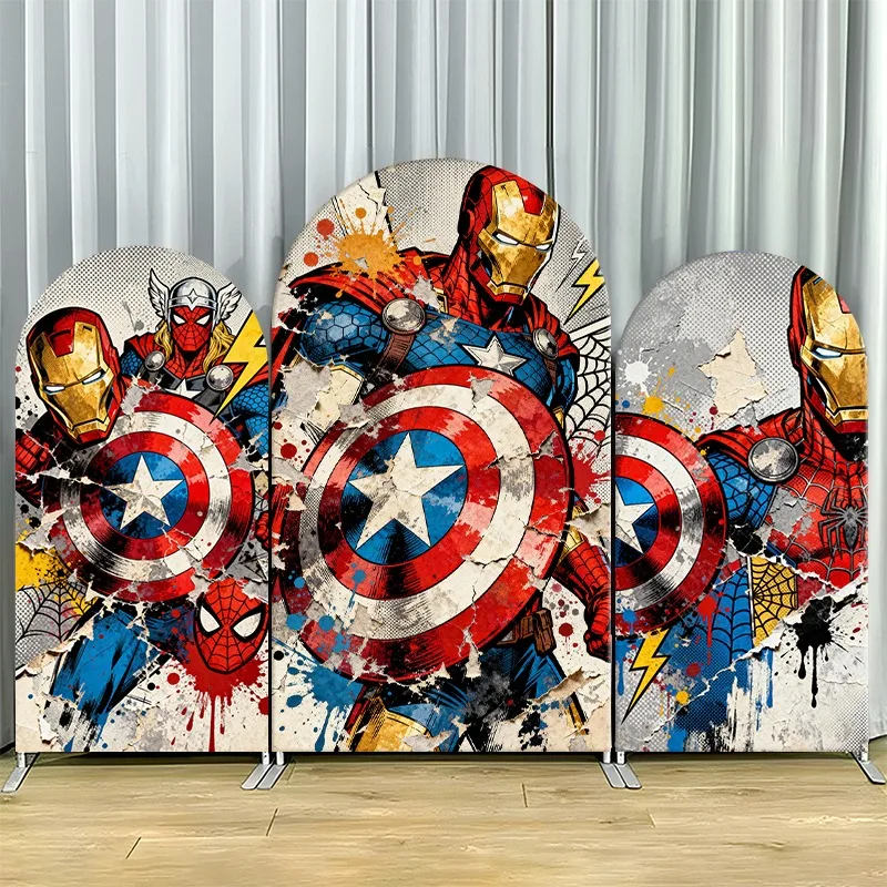 

Arch Backdrop Cover Single Side Marvel Heroes Captain America Iron Man Spider Art Party Decoration Photo Booth Background Props