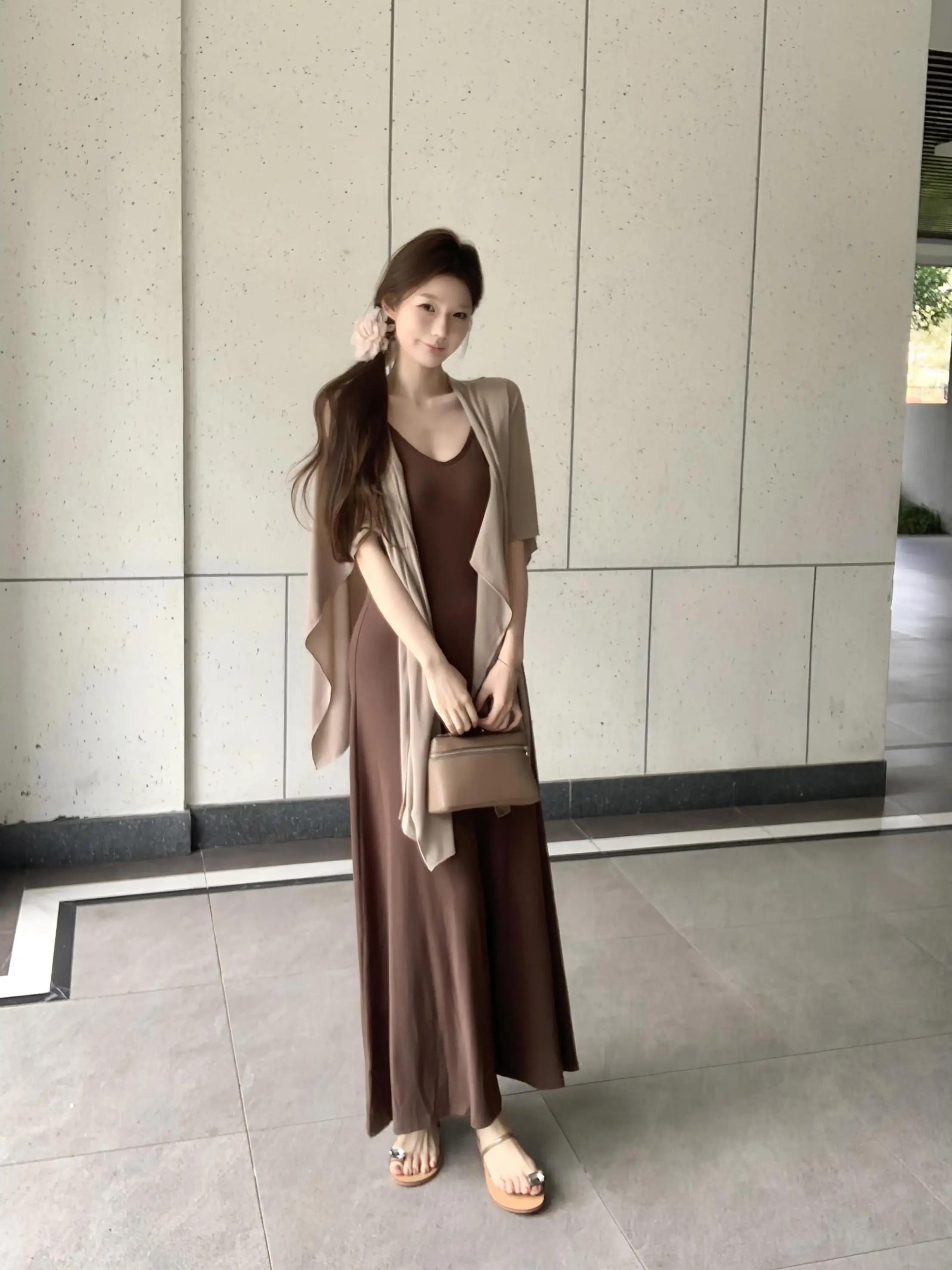 

Sexy Retro Spring 2026 Women's Knitted Cardigan And Strap Dress Set Fashionable Two-Piece Suit for Ladies Sunscreen Long Sleeve